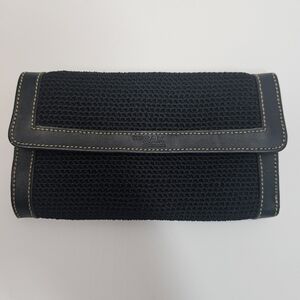 The SAK Crochet Black Leather‎ trim Trifold Pocket Wallet